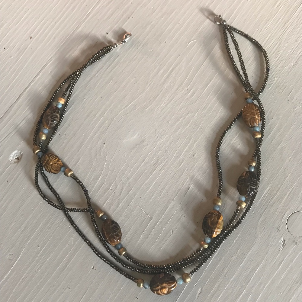 Vintage Carved Tiger Eye Beaded Necklace